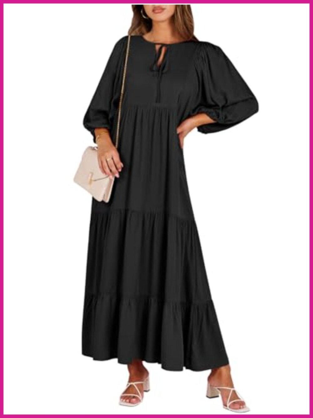 Boho Floral Puff Sleeve Maxi Dress - Tiered Hem, Loose Fit, Summer